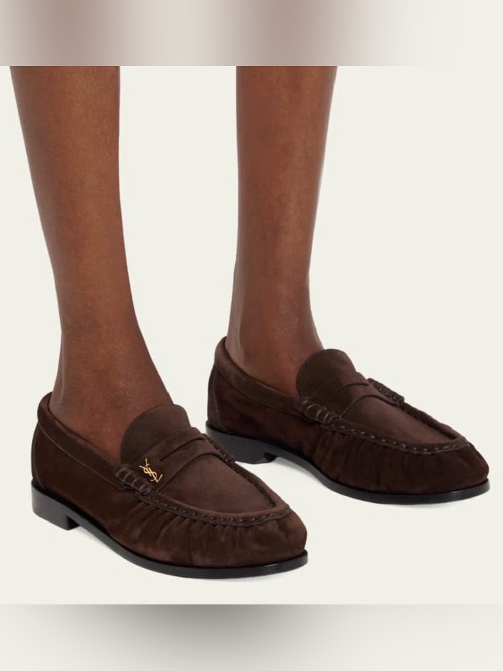 SAINT LAURENT YSL Le Loafer Brown Suede Penny Loafers Size EU 37.5 US 7.5